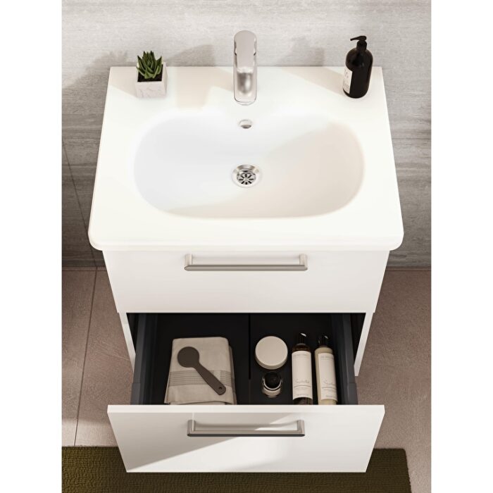 VitrA Root Flat Lavabo Dolabı, 60 cm, İki Çekmeceli, Dar, Yuvarlak Lavabo, Parlak Beyaz - Görsel 7