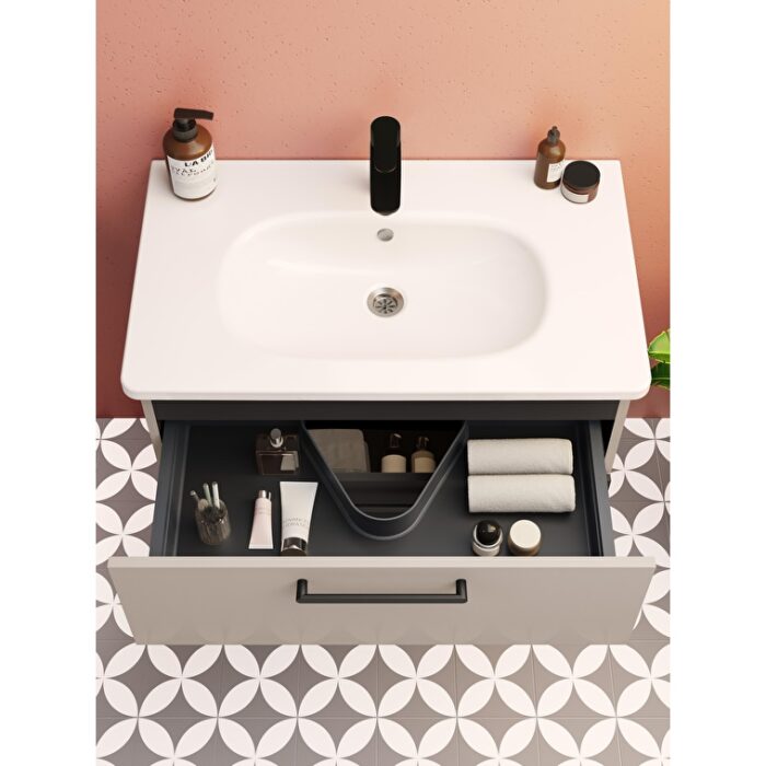 VitrA Root Flat Lavabo Dolabı, 80 cm, İki Çekmeceli, Köşeli Lavabo, Parlak Sahra Beji - Görsel 7