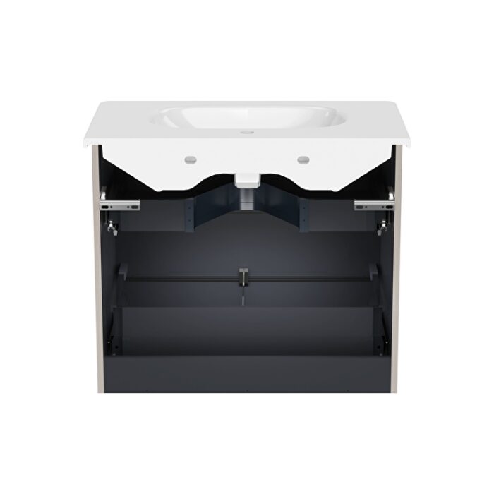 VitrA Root Flat Lavabo Dolabı, 80 cm, İki Çekmeceli, Köşeli Lavabo, Parlak Sahra Beji - Görsel 5