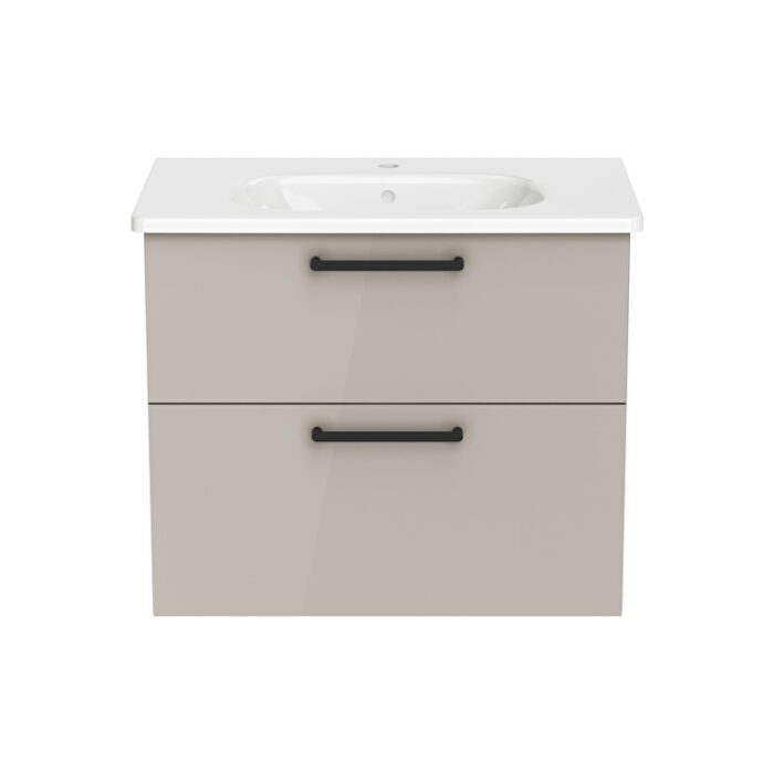 VitrA Root Flat Lavabo Dolabı, 80 cm, İki Çekmeceli, Dar, Yuvarlak Lavabo, Parlak Sahra Beji - Görsel 5
