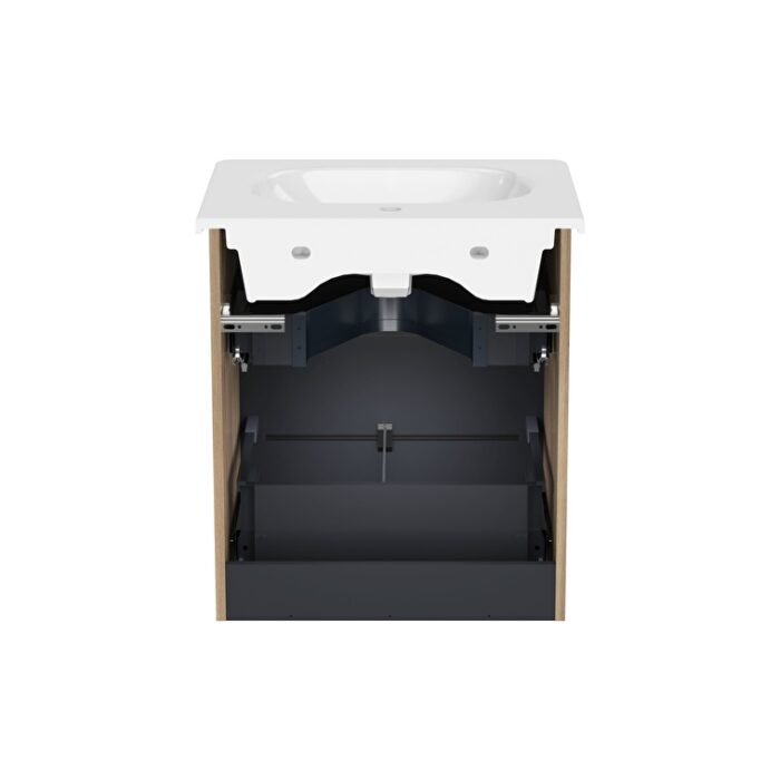 VitrA Root Flat Lavabo Dolabı, 60 cm, İki Çekmeceli, Dar, Yuvarlak Lavabo, Doğal Meşe - 68107 - Banyo Alt Modülleri - 3