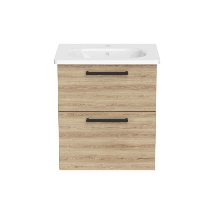 VitrA Root Flat Lavabo Dolabı, 60 cm, İki Çekmeceli, Dar, Yuvarlak Lavabo, Doğal Meşe - 68107 - Banyo Alt Modülleri - 4