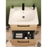 VitrA Root Flat Lavabo Dolabı, 60 cm, İki Çekmeceli, Dar, Yuvarlak Lavabo, Doğal Meşe - 68107 - Banyo Alt Modülleri - 7