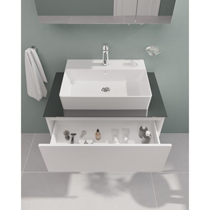 VitrA Nuo Lavabo Dolabı, 80 cm, Bir Çekmeceli, Çanak Lavabo, Cam Tezgah, Parlak Beyaz - Görsel 4