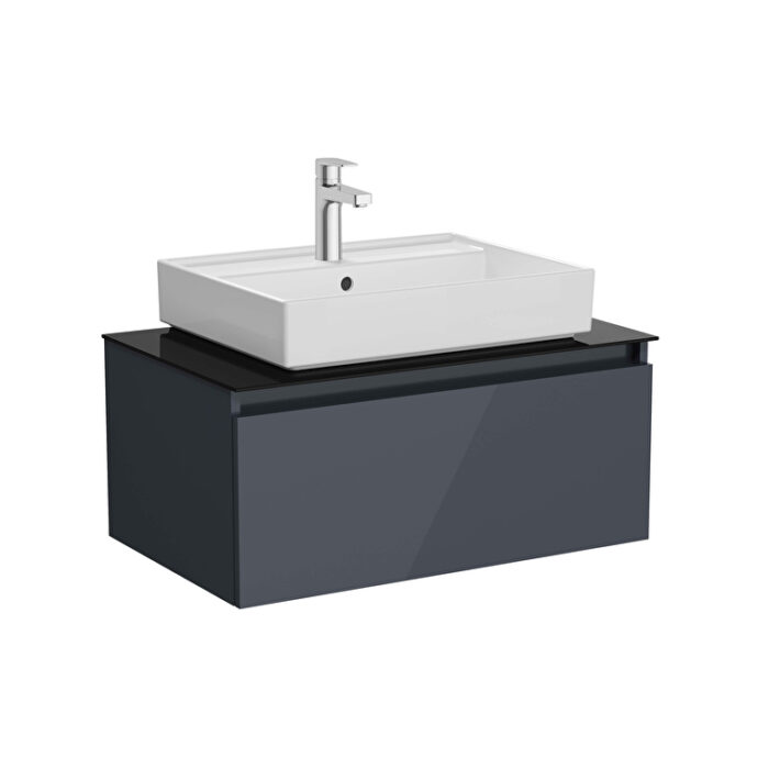 VitrA Nuo Lavabo Dolabı, 80 cm, Bir Çekmeceli, Çanak Lavabo, Cam Tezgah, Parlak Antrasit - Görsel 2
