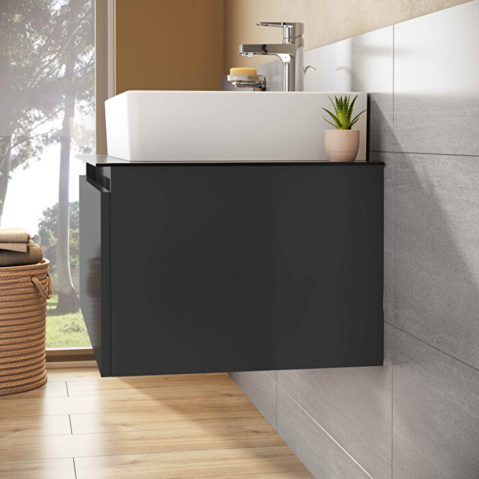 VitrA Nuo Lavabo Dolabı, 80 cm, Bir Çekmeceli, Çanak Lavabo, Cam Tezgah, Parlak Antrasit - Görsel 8