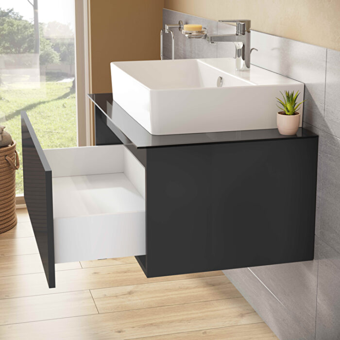 VitrA Nuo Lavabo Dolabı, 80 cm, Bir Çekmeceli, Çanak Lavabo, Cam Tezgah, Parlak Antrasit - Görsel 4