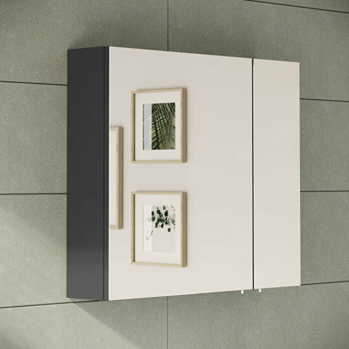 VitrA Mia Asimetrik Dolaplı Ayna, 80 cm, İki Kapaklı, Parlak Antrasit - Görsel 7