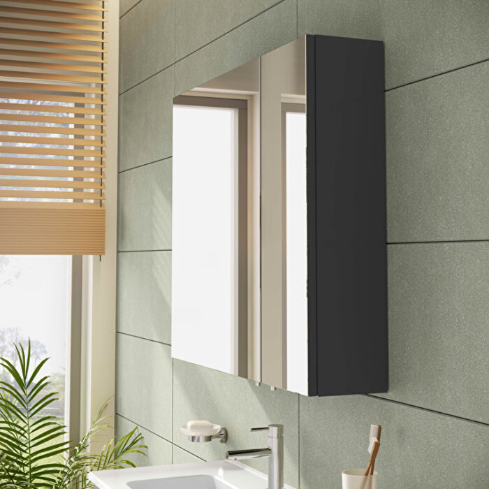 VitrA Mia Asimetrik Dolaplı Ayna, 80 cm, İki Kapaklı, Parlak Antrasit - Görsel 6