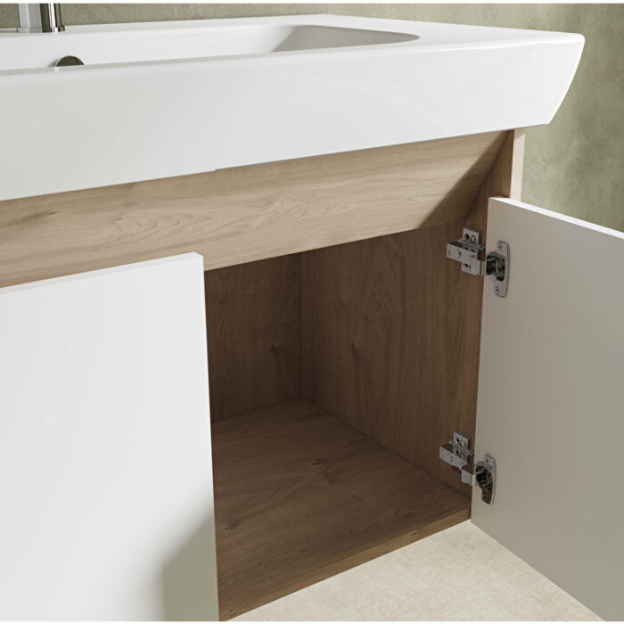 VitrA Mia Asimetrik Dolaplı Ayna, 80 cm, İki Kapaklı, Altın Meşe - 67706 - Banyo Üst Modülleri - 1
