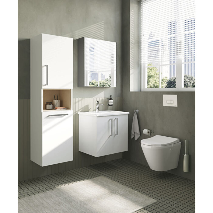 VitrA Root Flat Boy Dolabı, 40 cm, İki Kapaklı, Kısa, Çamaşır Sepetli, Parlak Beyaz, Sağ - Görsel 4