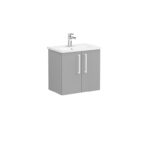 VitrA Root Flat Lavabo Dolabı, 60 cm, İki Kapaklı, Dar, Yuvarlak Lavabo, Mat Kaya Gri - 68078 - Banyo Alt Modülleri - 1