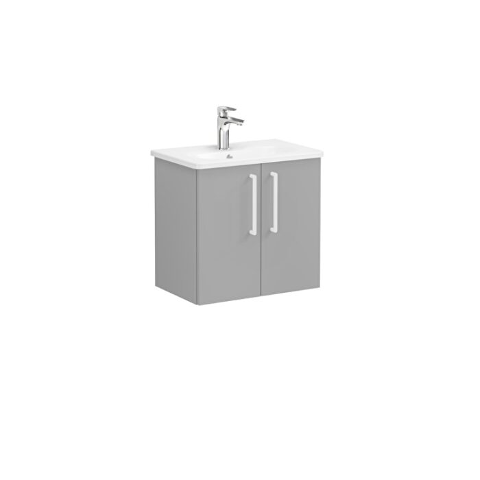 VitrA Root Flat Lavabo Dolabı, 60 cm, İki Kapaklı, Dar, Yuvarlak Lavabo, Mat Kaya Gri - 68078 - Banyo Alt Modülleri - 1