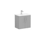 VitrA Root Flat Lavabo Dolabı, 60 cm, İki Kapaklı, Dar, Yuvarlak Lavabo, Mat Kaya Gri - 68078 - Banyo Alt Modülleri