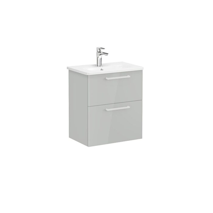 VitrA Root Flat Lavabo Dolabı, 60 cm, İki Çekmeceli, Dar, Yuvarlak Lavabo, Parlak İnci Grisi - Görsel 2