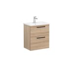 VitrA Root Flat Lavabo Dolabı, 60 cm, İki Çekmeceli, Dar, Yuvarlak Lavabo, Doğal Meşe - 68107 - Banyo Alt Modülleri