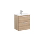 VitrA Root Flat Lavabo Dolabı, 60 cm, İki Çekmeceli, Dar, Yuvarlak Lavabo, Doğal Meşe - 68107 - Banyo Alt Modülleri - 1