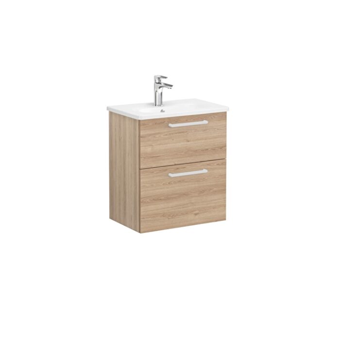 VitrA Root Flat Lavabo Dolabı, 60 cm, İki Çekmeceli, Dar, Yuvarlak Lavabo, Doğal Meşe - 68107 - Banyo Alt Modülleri - 1