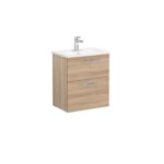 VitrA Root Flat Lavabo Dolabı, 60 cm, İki Çekmeceli, Dar, Yuvarlak Lavabo, Doğal Meşe - 68107 - Banyo Alt Modülleri - 2