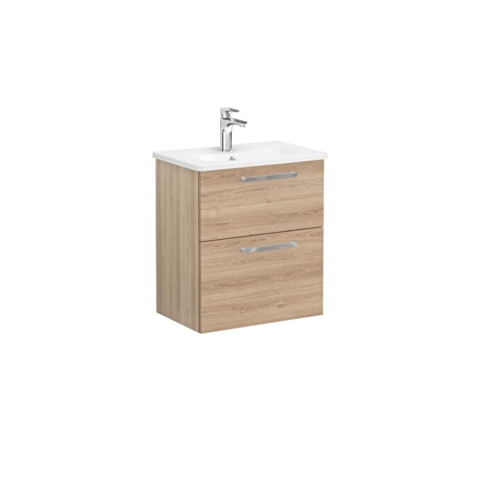 VitrA Root Flat Lavabo Dolabı, 60 cm, İki Çekmeceli, Dar, Yuvarlak Lavabo, Doğal Meşe - 68107 - Banyo Alt Modülleri - 2