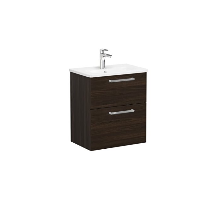 VitrA Root Flat Lavabo Dolabı, 60 cm, İki Çekmeceli, Dar, Yuvarlak Lavabo, Ceviz - Görsel 2