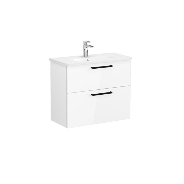 VitrA Root Flat Lavabo Dolabı, 80 cm, İki Çekmeceli, Dar, Yuvarlak Lavabo, Parlak Beyaz - 68120 - Banyo Alt Modülleri - 1