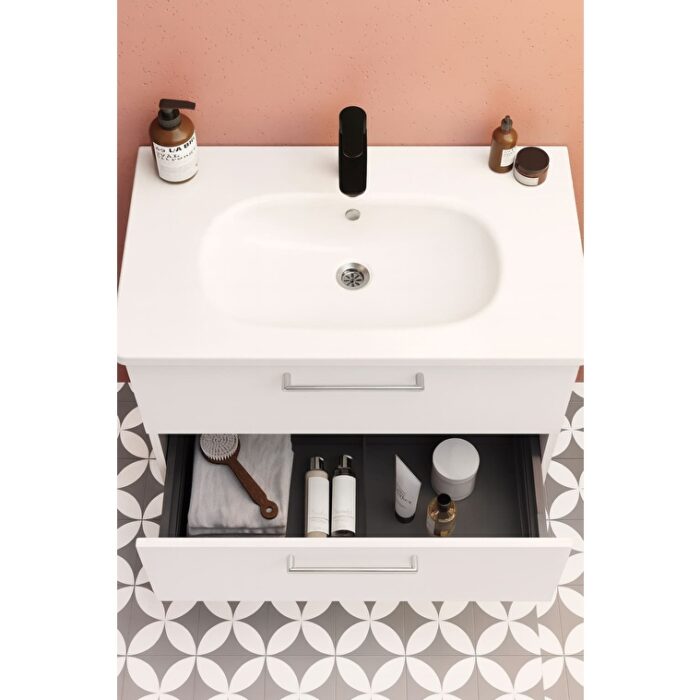 VitrA Root Flat Lavabo Dolabı, 80 cm, İki Çekmeceli, Dar, Yuvarlak Lavabo, Parlak Beyaz - 68120 - Banyo Alt Modülleri - 4