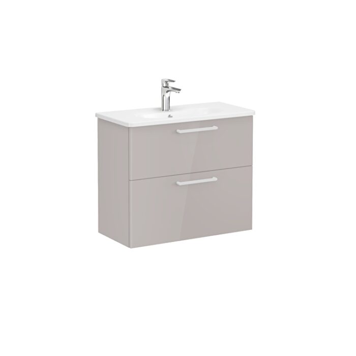VitrA Root Flat Lavabo Dolabı, 80 cm, İki Çekmeceli, Dar, Yuvarlak Lavabo, Parlak Sahra Beji - Görsel 3