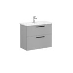 VitrA Root Flat Lavabo Dolabı, 80 cm, İki Çekmeceli, Dar, Yuvarlak Lavabo, Mat Kaya Gri - 68124 - Banyo Alt Modülleri - 1