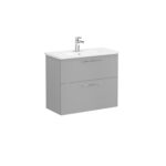 VitrA Root Flat Lavabo Dolabı, 80 cm, İki Çekmeceli, Dar, Yuvarlak Lavabo, Mat Kaya Gri - 68124 - Banyo Alt Modülleri