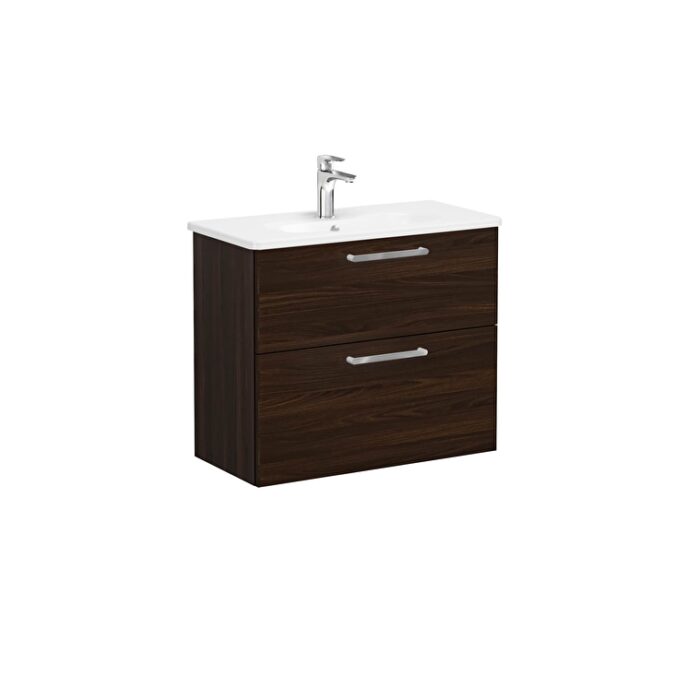 VitrA Root Flat Lavabo Dolabı, 80 cm, İki Çekmeceli, Dar, Yuvarlak Lavabo, Ceviz - 68128 - Banyo Alt Modülleri - 1