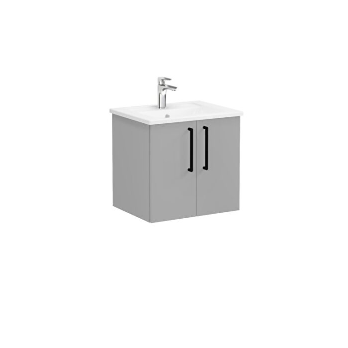 VitrA Root Flat Lavabo Dolabı, 60 cm, İki Kapaklı, Köşeli Lavabo, Mat Kaya Gri - Görsel 6