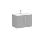 VitrA Root Flat Lavabo Dolabı, 80 cm, İki Kapaklı, Köşeli Lavabo, Mat Kaya Gri - 68148 - Banyo Alt Modülleri