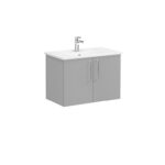 VitrA Root Flat Lavabo Dolabı, 80 cm, İki Kapaklı, Köşeli Lavabo, Mat Kaya Gri - 68148 - Banyo Alt Modülleri - 1