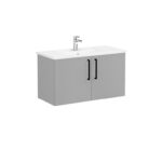 VitrA Root Flat Lavabo Dolabı, 100 cm, İki Kapaklı, Köşeli Lavabo, Mat Kaya Gri - 68166 - Banyo Alt Modülleri