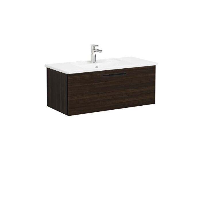 VitrA Root Flat Lavabo Dolabı, 100 cm, Bir Çekmeceli, Köşeli Lavabo, Ceviz - Görsel 6