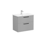 VitrA Root Flat Lavabo Dolabı, 80 cm, İki Çekmeceli, Köşeli Lavabo, Mat Kaya Gri - 68285 - Banyo Alt Modülleri