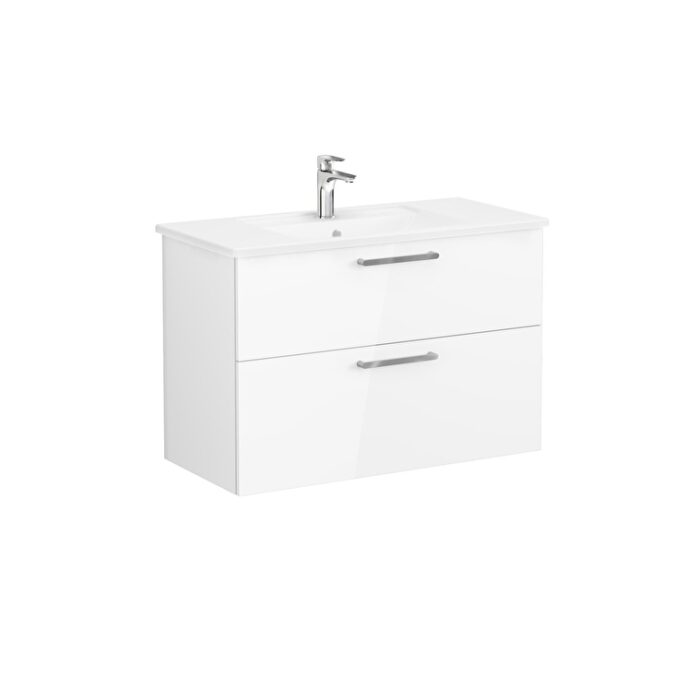 68303_c095898179fd4e2eab40750833fe0b8f56e7f276-2.jpg VitrA Root Flat Lavabo Dolabı, 100 cm, İki Çekmeceli, Köşeli Lavabo, Parlak Beyaz - 68303 - Banyo Alt Modülleri - 1