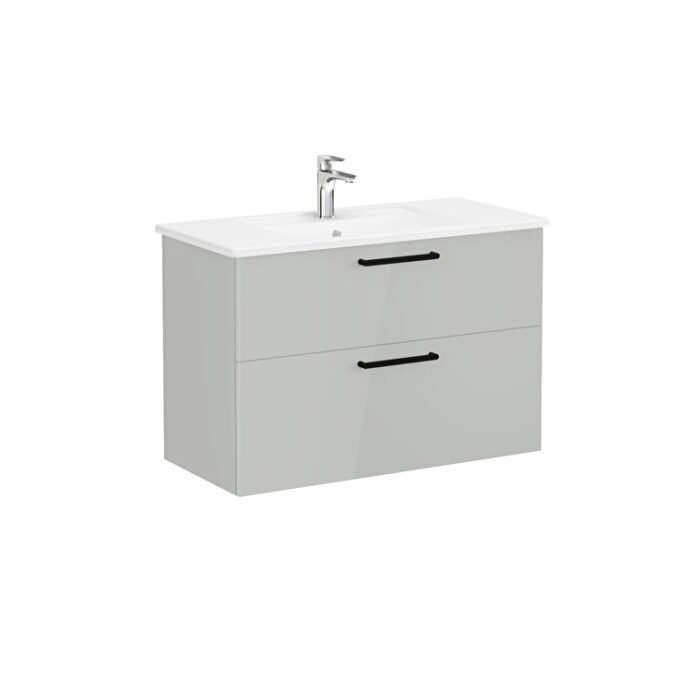 VitrA Root Flat Lavabo Dolabı, 100 cm, İki Çekmeceli, Köşeli Lavabo, Parlak İnci Grisi - Görsel 6