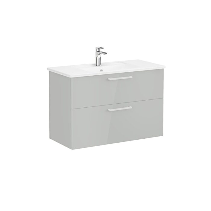 VitrA Root Flat Lavabo Dolabı, 100 cm, İki Çekmeceli, Köşeli Lavabo, Parlak İnci Grisi - Görsel 5