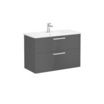 VitrA Root Flat Lavabo Dolabı, 100 cm, İki Çekmeceli, Köşeli Lavabo, Parlak Antrasit - 68305 - Banyo Alt Modülleri - 1