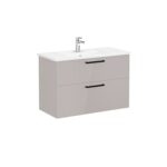 VitrA Root Flat Lavabo Dolabı, 100 cm, İki Çekmeceli, Köşeli Lavabo, Parlak Sahra Beji