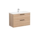 VitrA Root Flat Lavabo Dolabı, 100 cm, İki Çekmeceli, Köşeli Lavabo, Doğal Meşe - 68310 - Banyo Alt Modülleri - 1