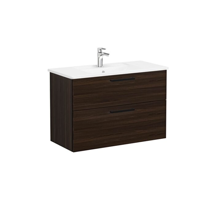 VitrA Root Flat Lavabo Dolabı, 100 cm, İki Çekmeceli, Köşeli Lavabo, Ceviz - 68311 - Banyo Alt Modülleri - 1
