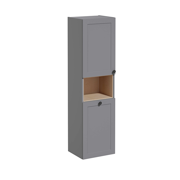 VitrA Root Classic Boy Dolabı, 40 cm, İki Kapaklı, Kısa, Çamaşır Sepetli, Mat Gri, Sol - 68519 - Boy Dolaplar
