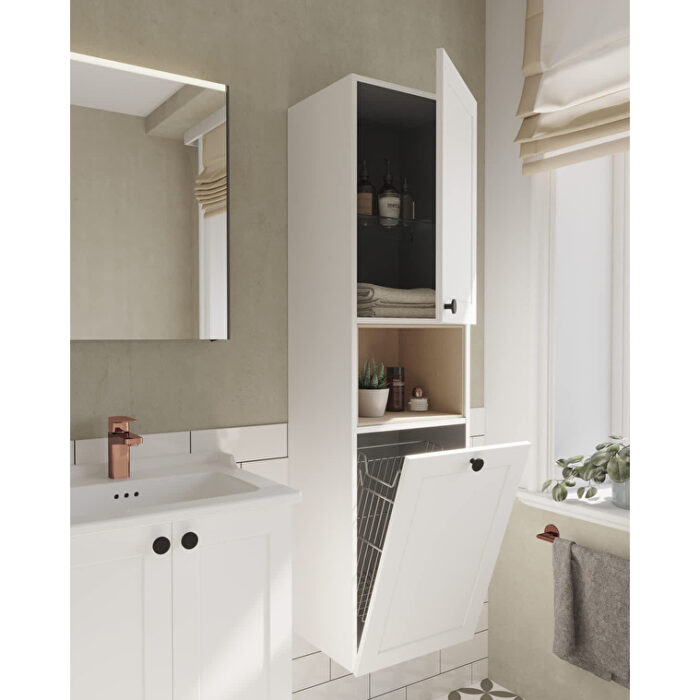 VitrA Root Classic Boy Dolabı, 40 cm, İki Kapaklı, Kısa, Çamaşır Sepetli, Mat Beyaz, Sağ - 68524 - Boy Dolaplar - 3