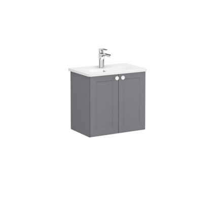 VitrA Root Classic Lavabo Dolabı, 60 cm, İki Kapaklı, Dar, Yuvarlak Lavabo, Mat Gri - 68640 - Banyo Alt Modülleri