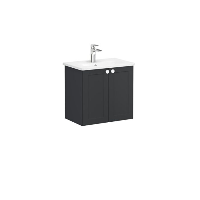 VitrA Root Classic Lavabo Dolabı, 60 cm, İki Kapaklı, Dar, Yuvarlak Lavabo, Mat Grafit - Görsel 3