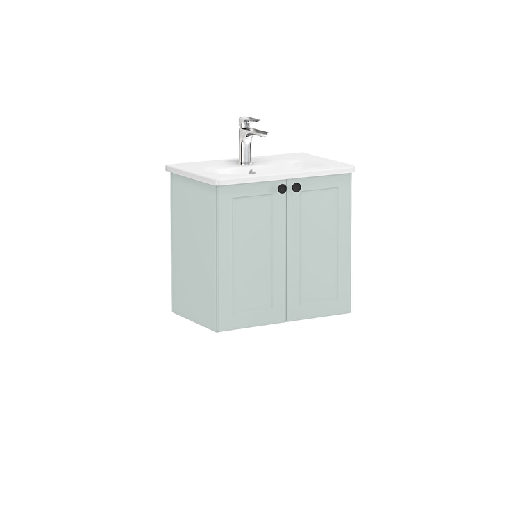 VitrA Root Classic Lavabo Dolabı, 60 cm, İki Kapaklı, Dar, Yuvarlak Lavabo, Mat Retro Yeşil - 68644 - Banyo Alt Modülleri