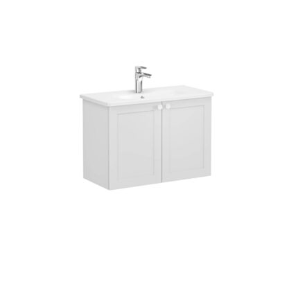 VitrA Root Classic Lavabo Dolabı, 80 cm, İki Kapaklı, Dar, Yuvarlak Lavabo, Mat Açık Gri - 68653 - Banyo Alt Modülleri